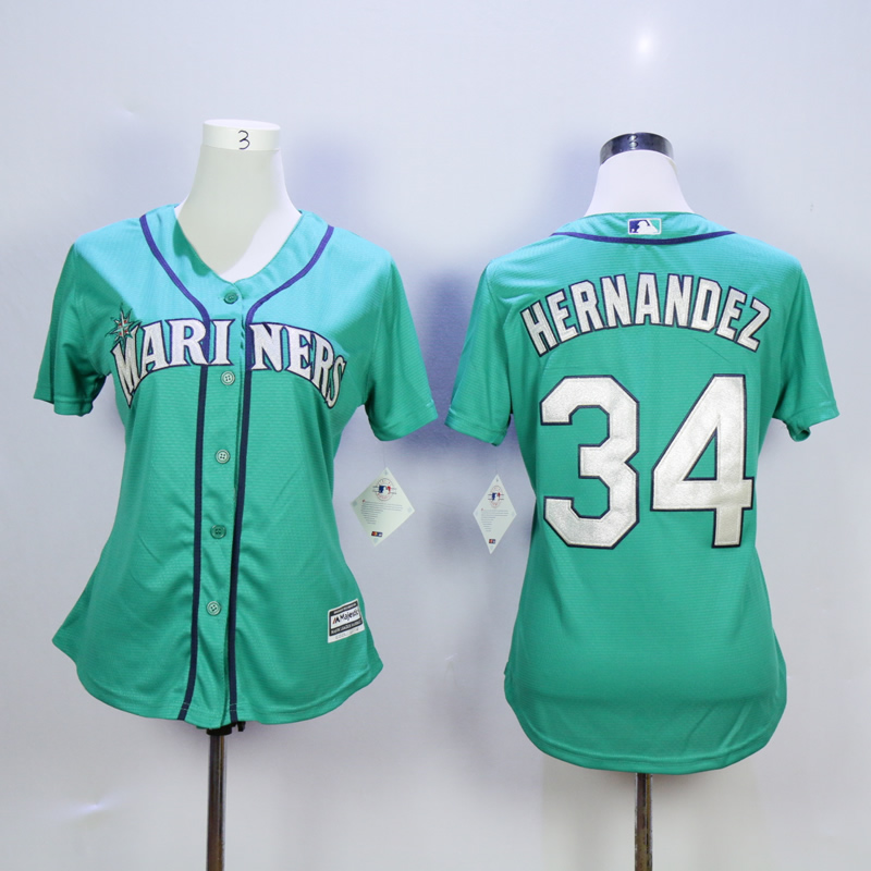 Women Seattle Mariners #34 Hernandez Green MLB Jerseys->women mlb jersey->Women Jersey